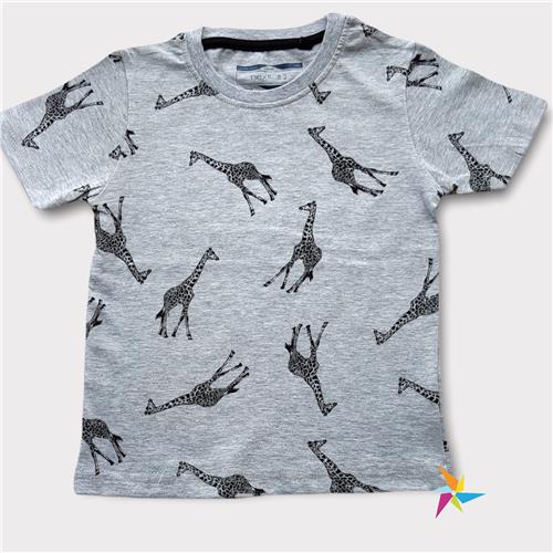 Boys giraffe print half t-shirt Grey