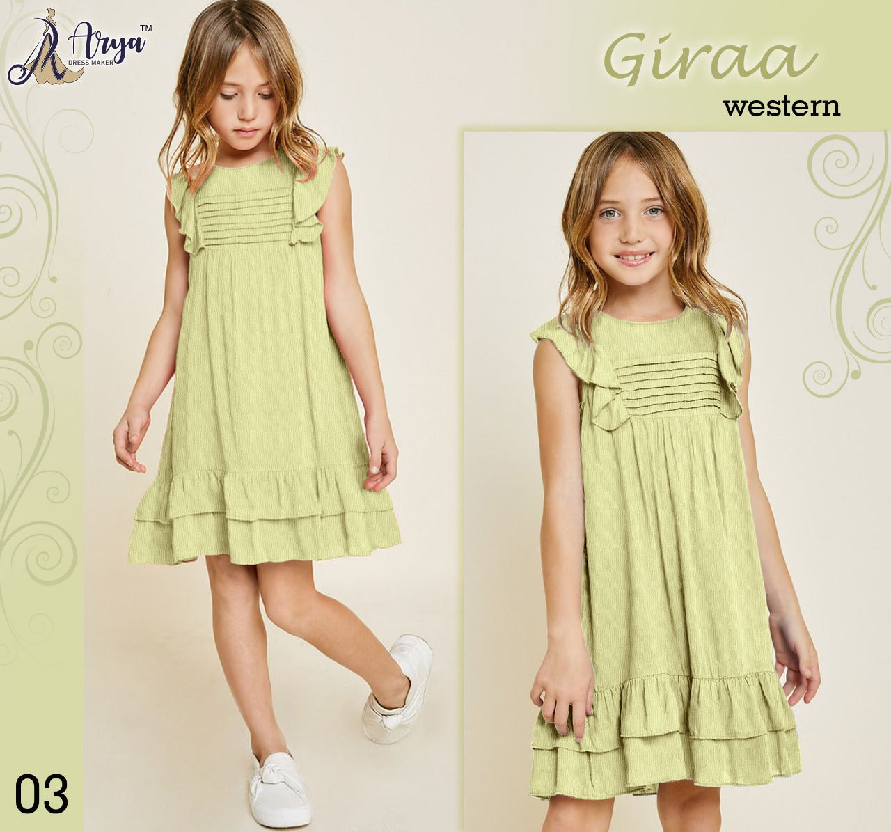 Girls frill sleeve midi dress Light green