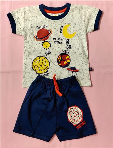 Boys T-Shirt and Shorts Set Solar System Print-Blue and White