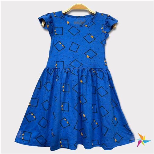 Girls printed frill sleeve frock Blue