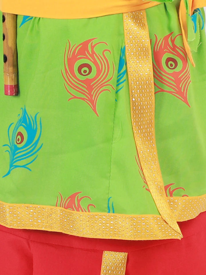 Boys GreenMor Pankh Printed Kanha Angarakha Kurta With Coordinating Lace Embellished Dhoti