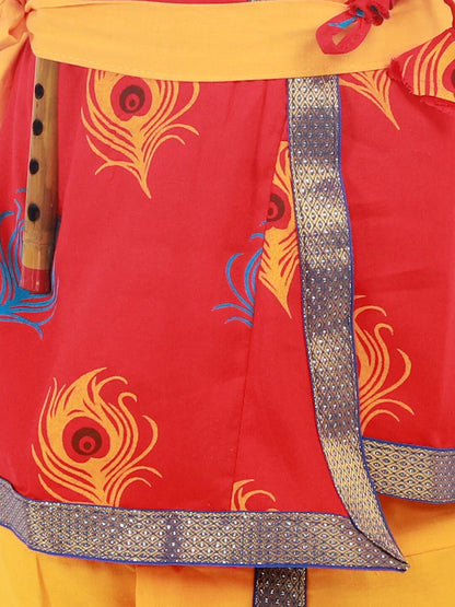 Boys RedMor Pankh Printed Kanha Angarakha Kurta With Coordinating Lace Embellished Dhoti