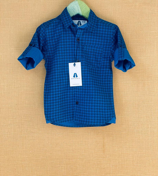 Full Sleeve Printed Blue Cotton Shirt