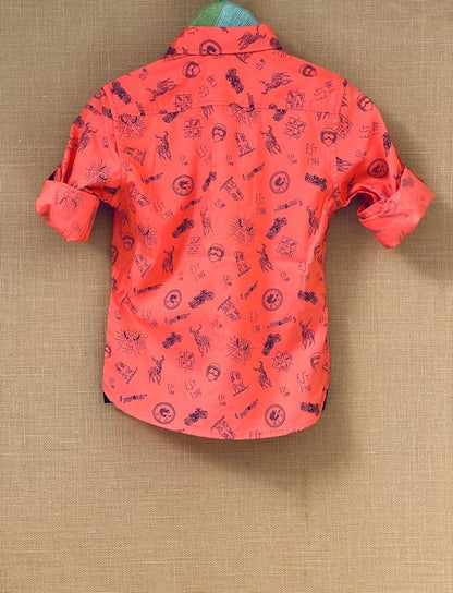 Full Sleeve Printed Pink Cotton Shirt