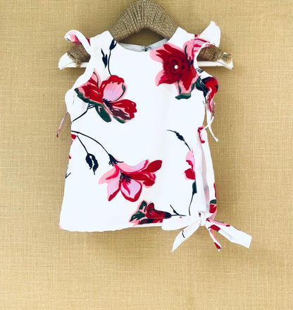 Floral Printed Sleeveless Top- White and Pink