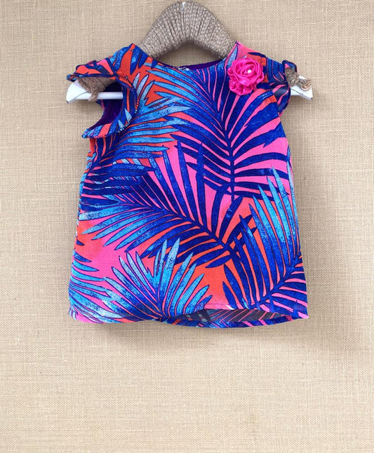 Printed Sleeveless Top- Pink & Blue