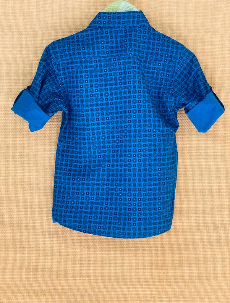 Full Sleeve Printed Blue Cotton Shirt