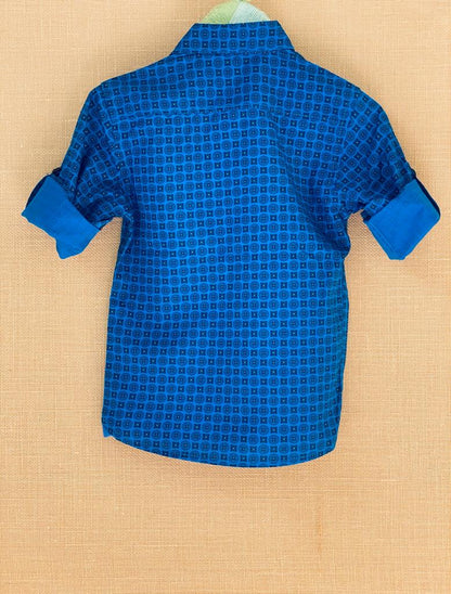 Full Sleeve Printed Blue Cotton Shirt