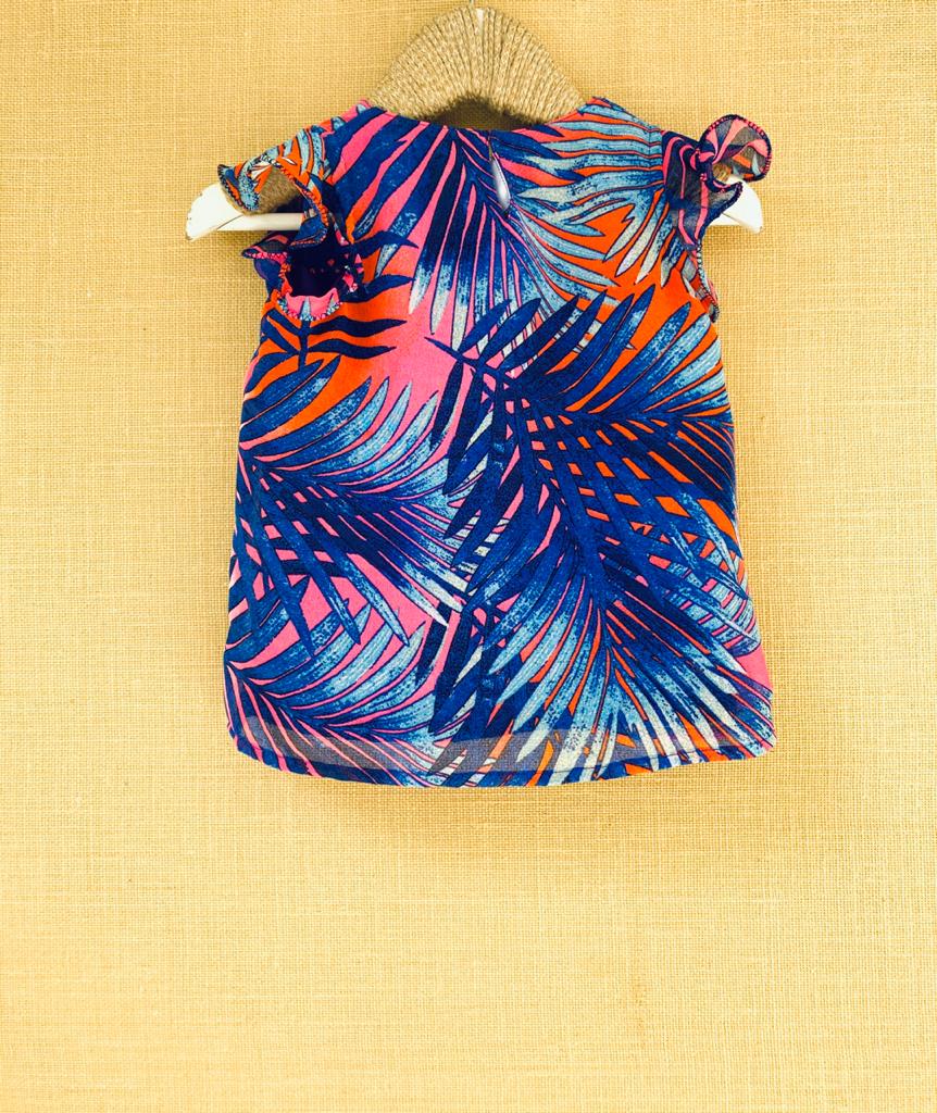 Printed Sleeveless Top- Pink & Blue