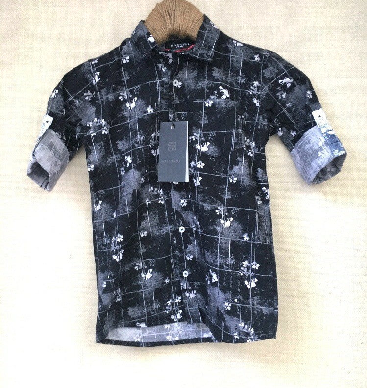 Black Printed Full Sleeves Cotton Shirt for Boys