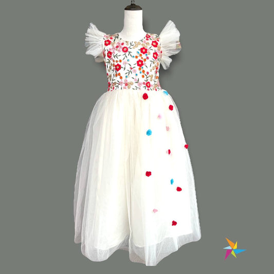 White floral net party frock