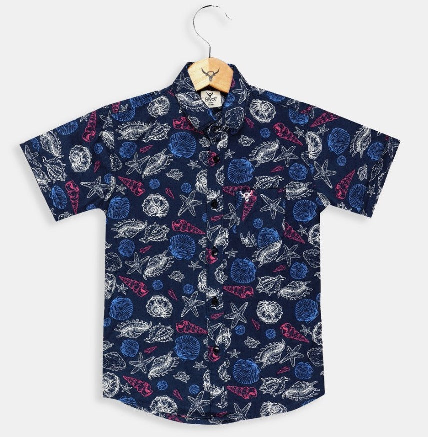 Boys blue print cotton shirt half sleeve