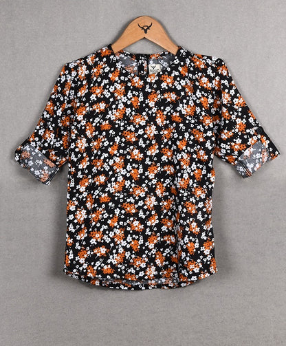 Girls floral print top Black