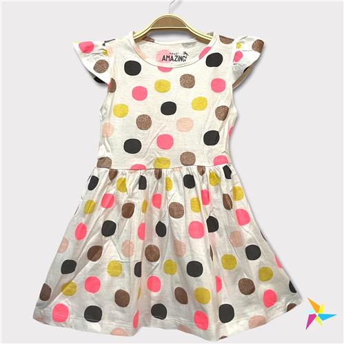 Girls polka dot frill sleeve frock