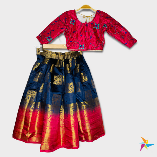 Girls Silk Lehenga choli Blue & Pink (Pattu Pavadai)