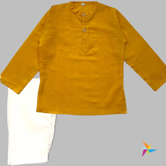 Boys yellow kurta and white pajama set