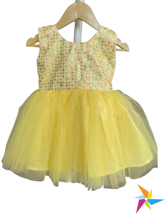 Yellow party frock sequin pattern