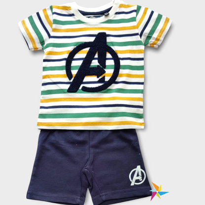 Boys T-shirt shorts set stripe design A sign - Pattern 1