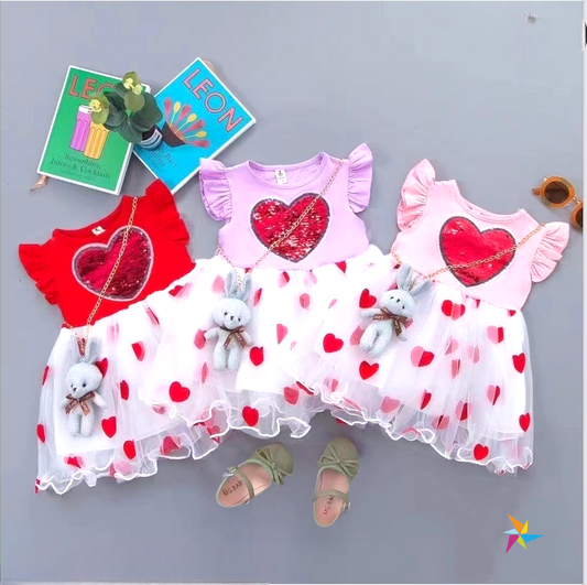 Girls party wear frock Red color with Sequin design Single piece