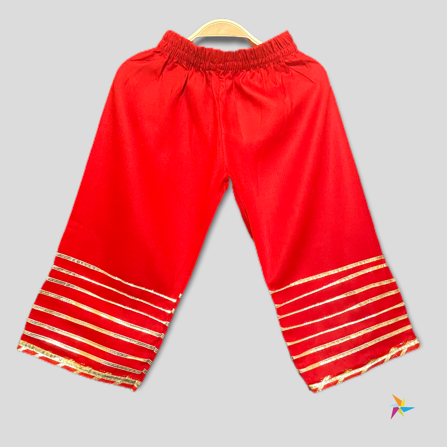 Girls kurta pant set Red Color with Gota-Patti work