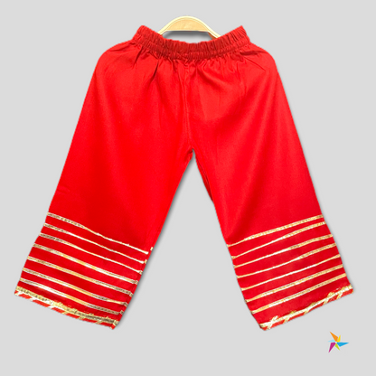 Girls kurta pant set Red Color with Gota-Patti work