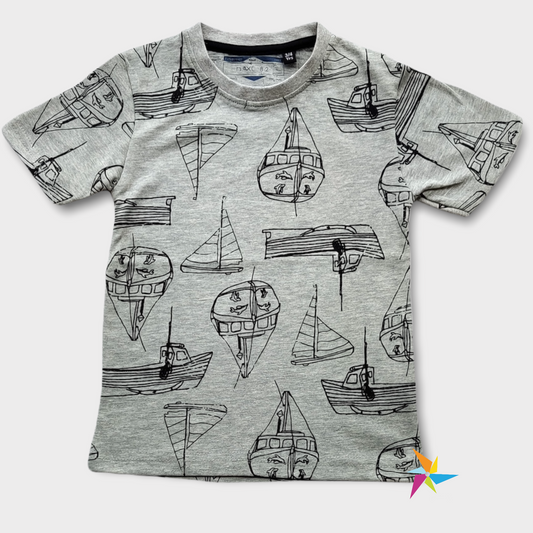 Boys boat print half tshirt Grey