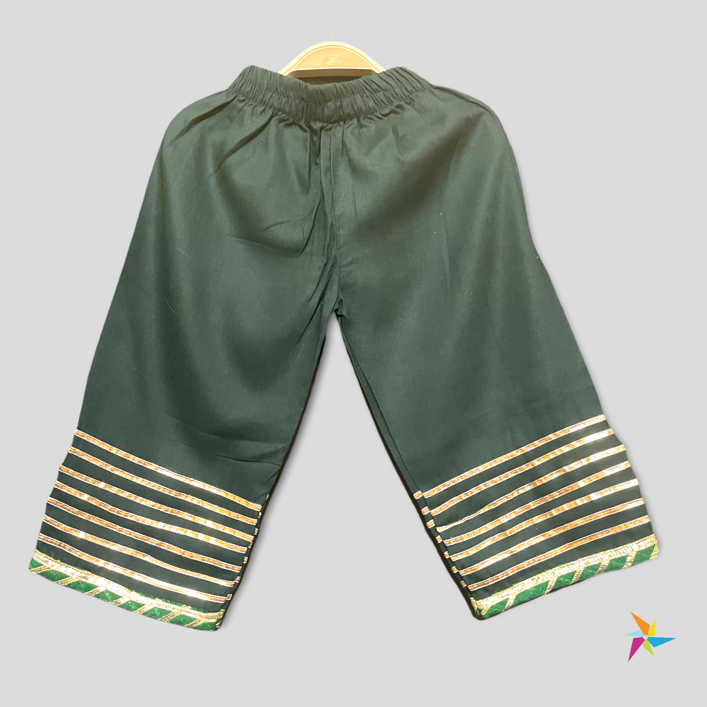 Girls kurta pant set Green color with Gota-Patti work