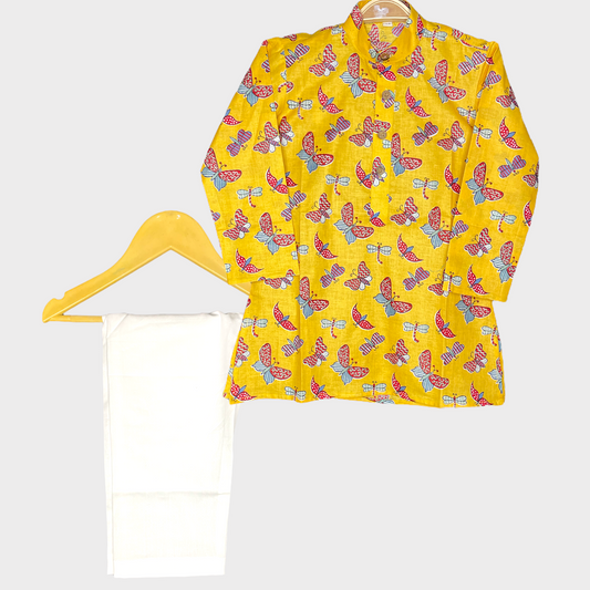 Fluttering Fun: Butterfly Print Kids Kurta Pajama