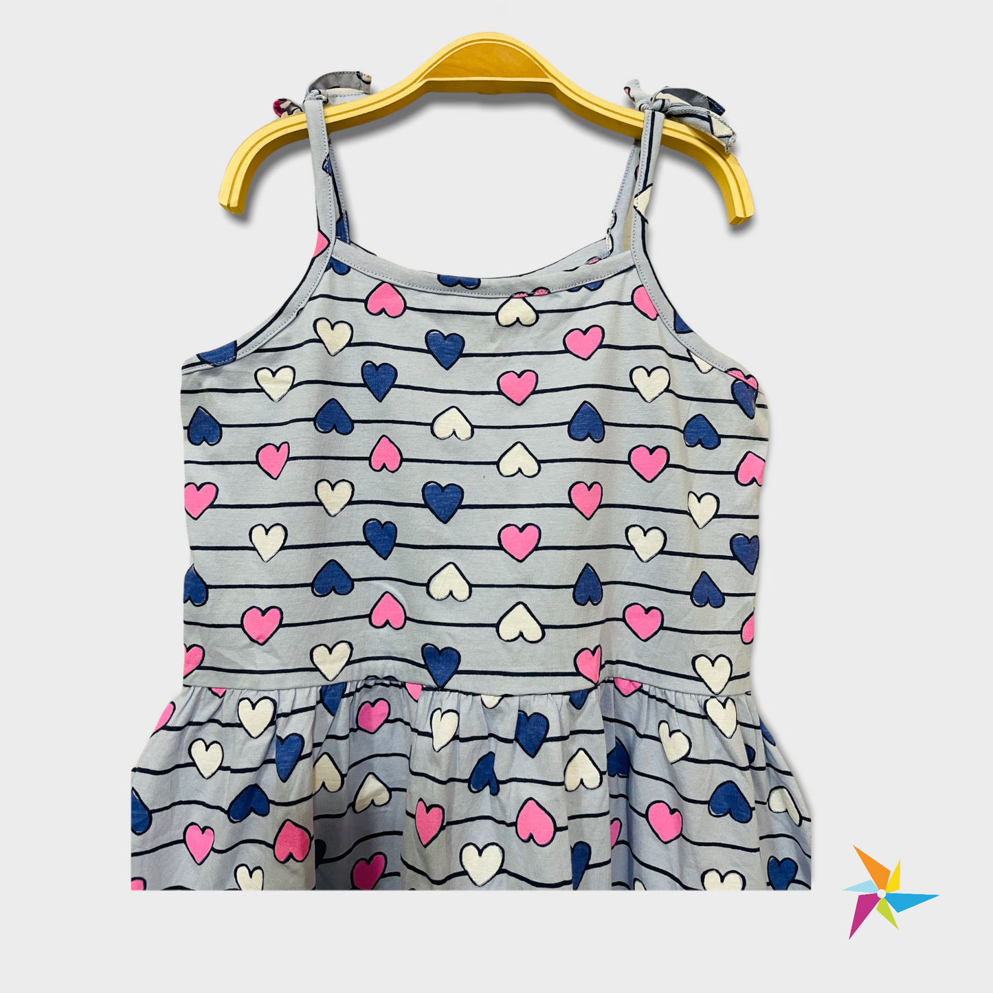 Girls noodle strap Blue heart print frock