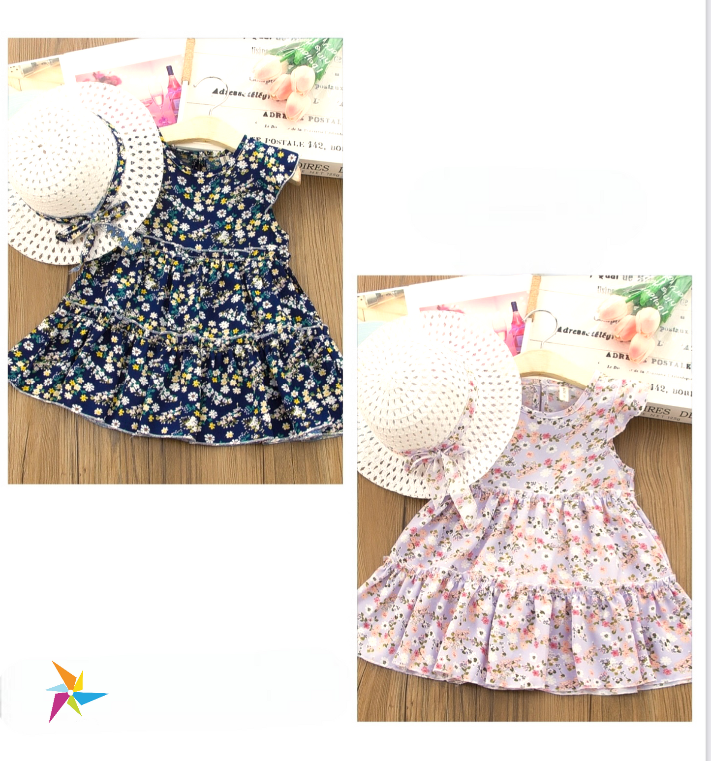 Girls summer cotton frock with Hat Black color single piece