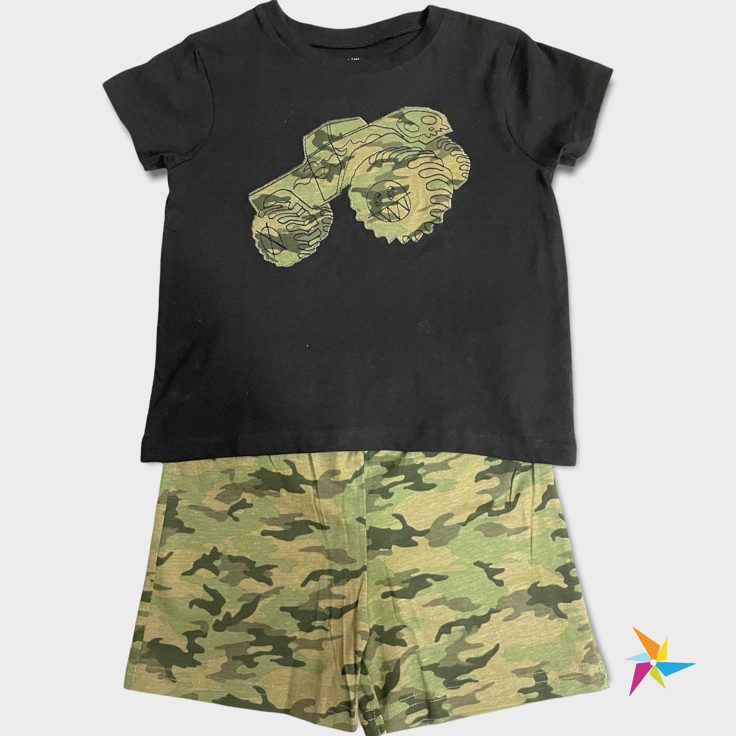 Boys T-shirt shorts set Army print Black khaki