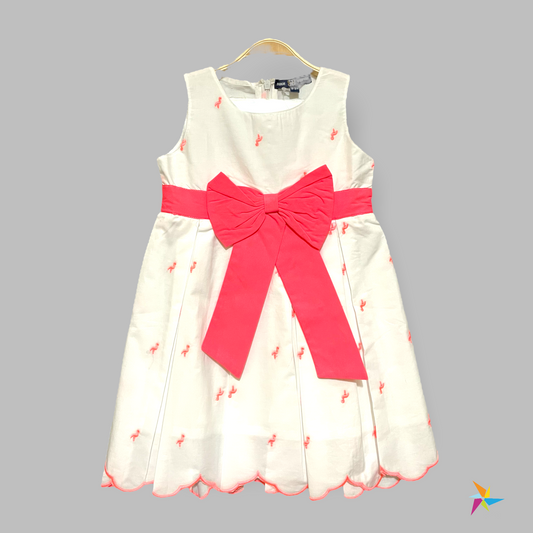 Girls White frock with Pink bow