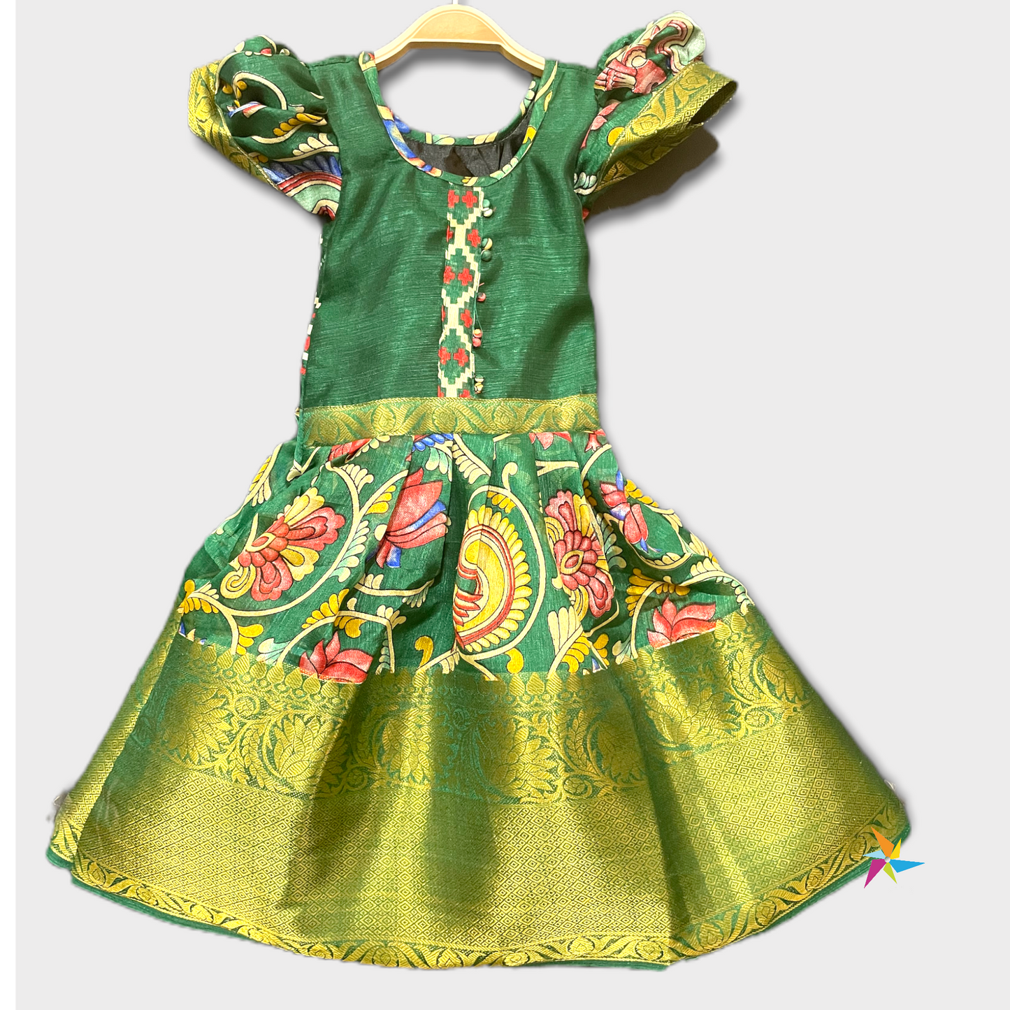 Girls Pattu Pavadai silk long frock Green