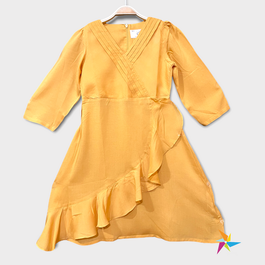 Girls half sleeve plain Yellow Dress