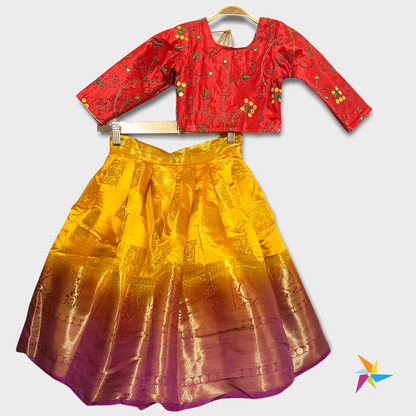 Girls Silk Lehenga choli Yellow & Orange (Pattu Pavadai)