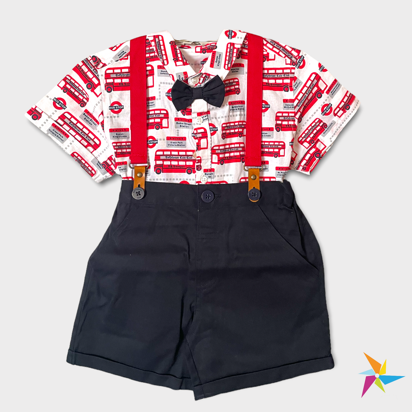 ToffyHouse boys bus print suspender set