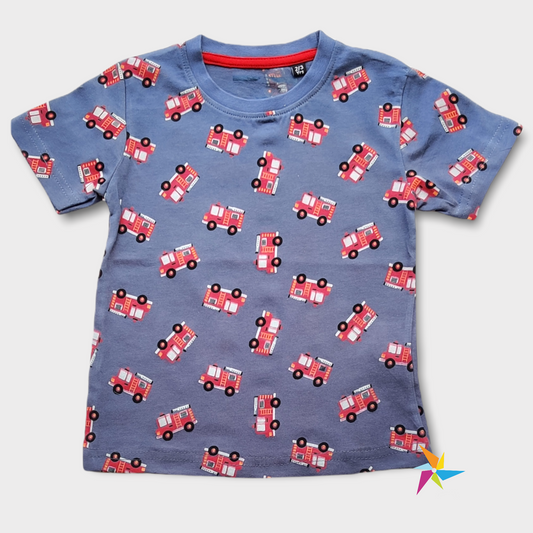 Boys fire truck print half Tshirt Blue