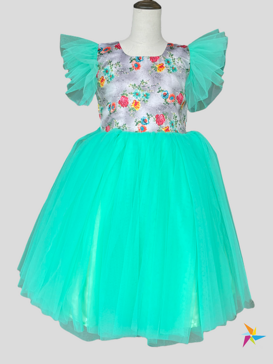 Green tutu dress with frill sleeve