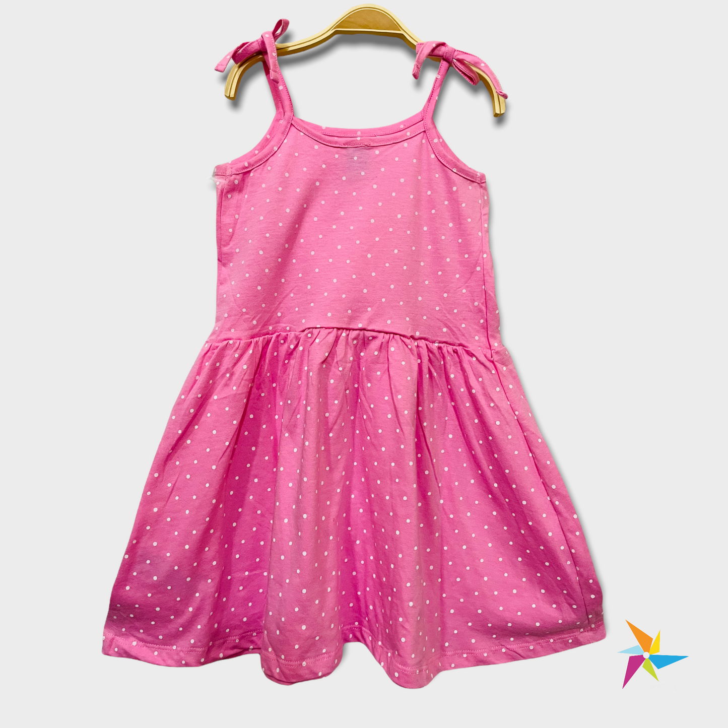 Girls noodle strap PINK polka dot frock