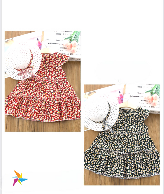 Girls summer cotton frock with Hat color single piece