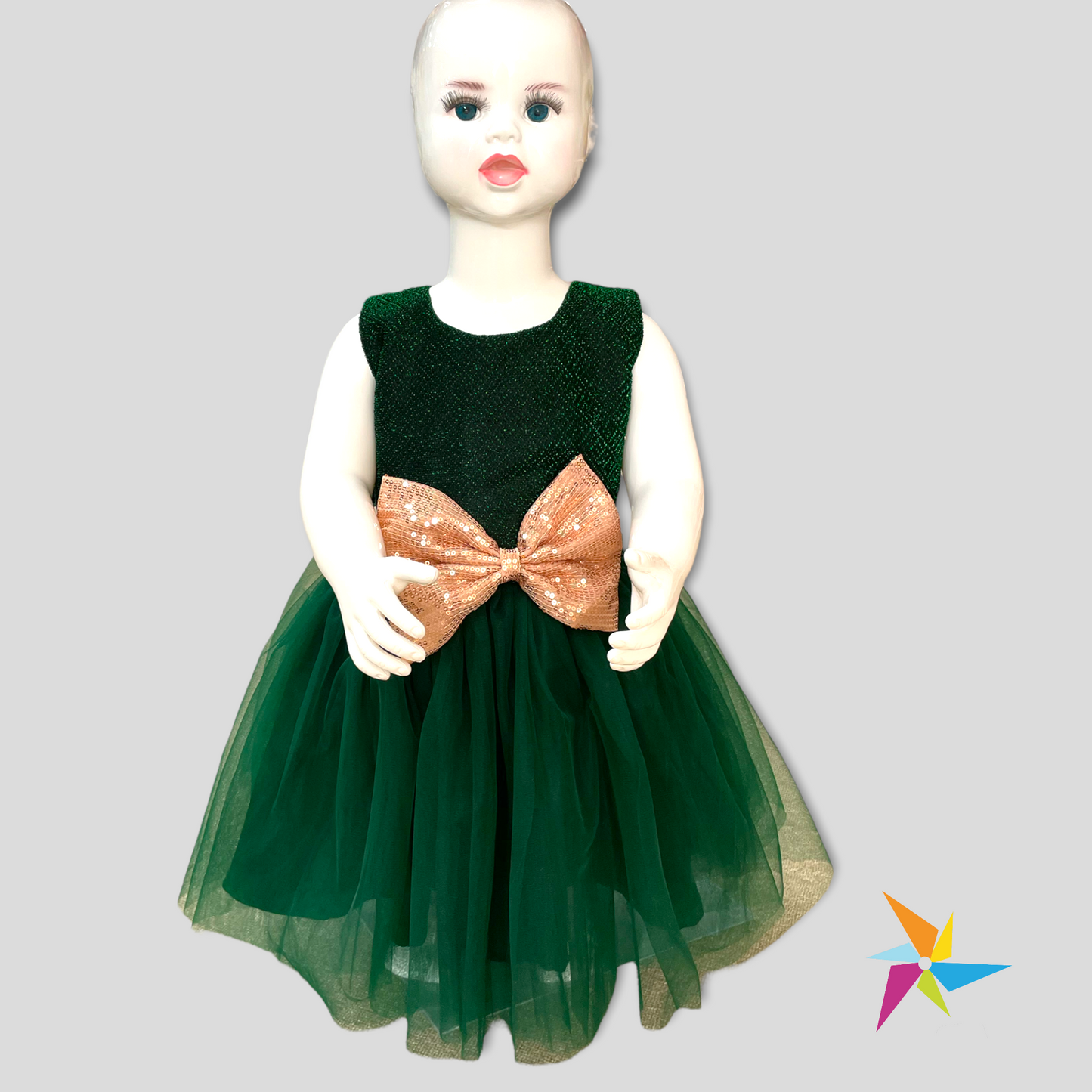 Bottle green colour party frock