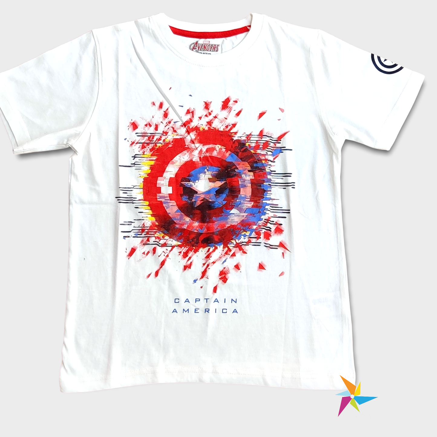 Boys captain America logo half Tshirt White