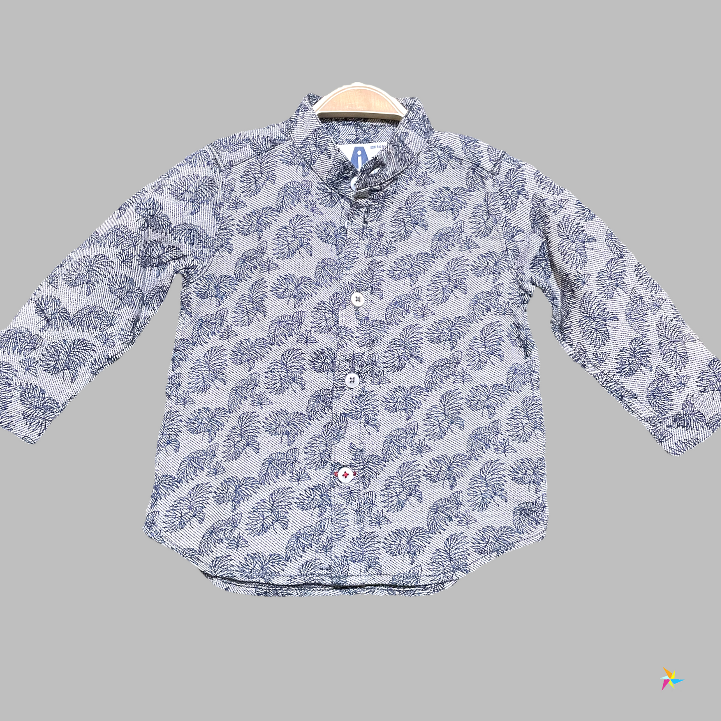 Boys leaf print full sleeve shirt Blue