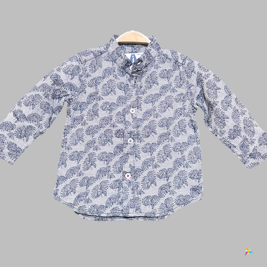 Boys leaf print full sleeve shirt Blue