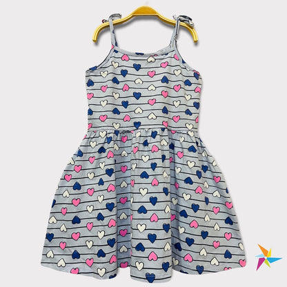 Girls noodle strap Blue heart print frock