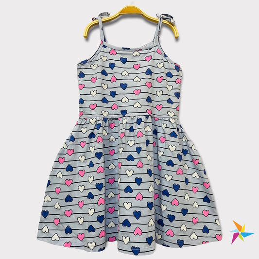 Girls noodle strap Blue heart print frock