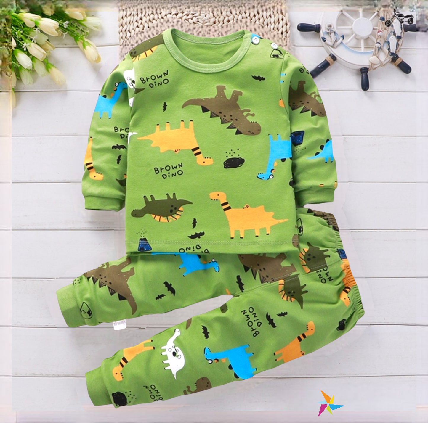 Boys Dino print full sleeves cotton set