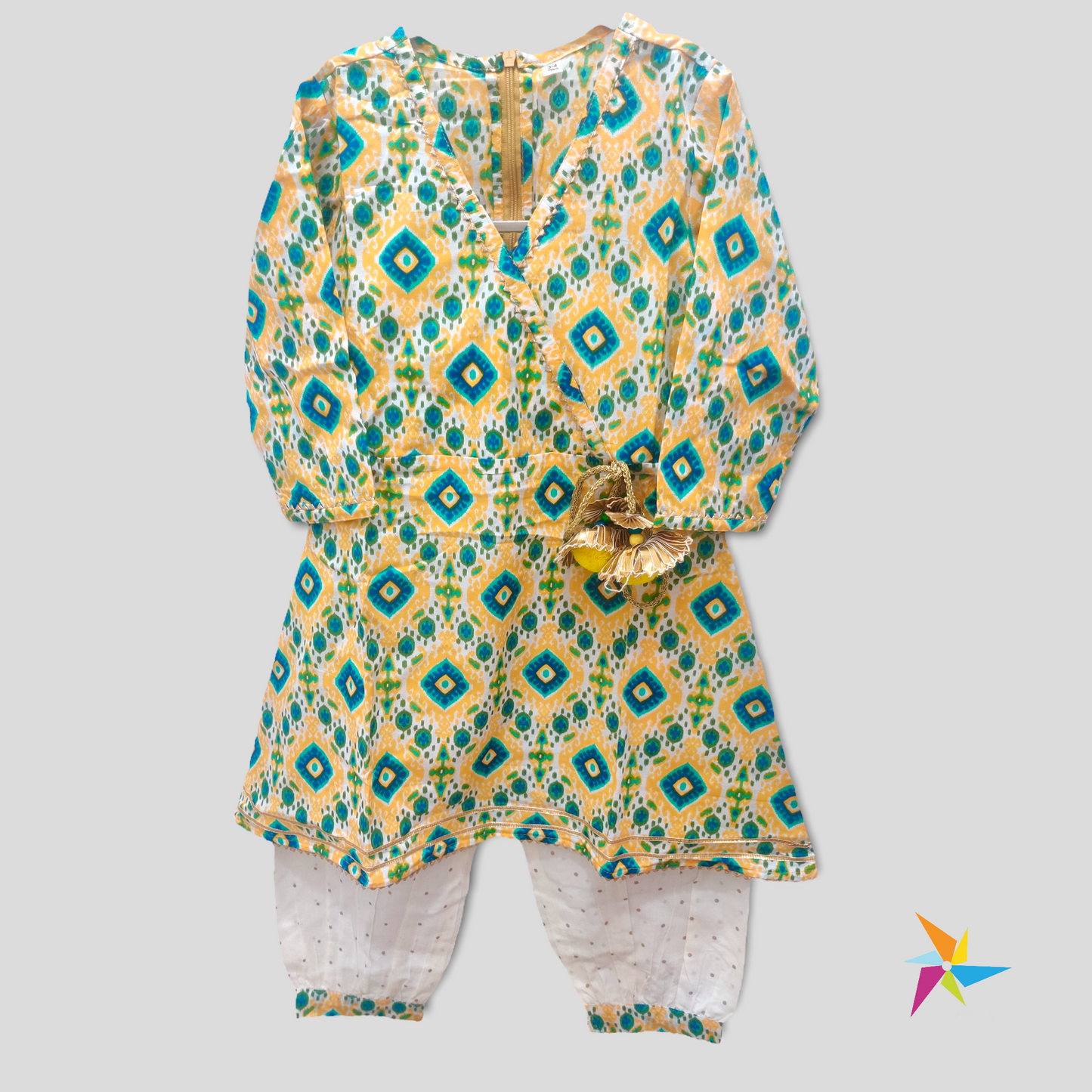 Girls Yellow Patiala Printed Salwar Suit