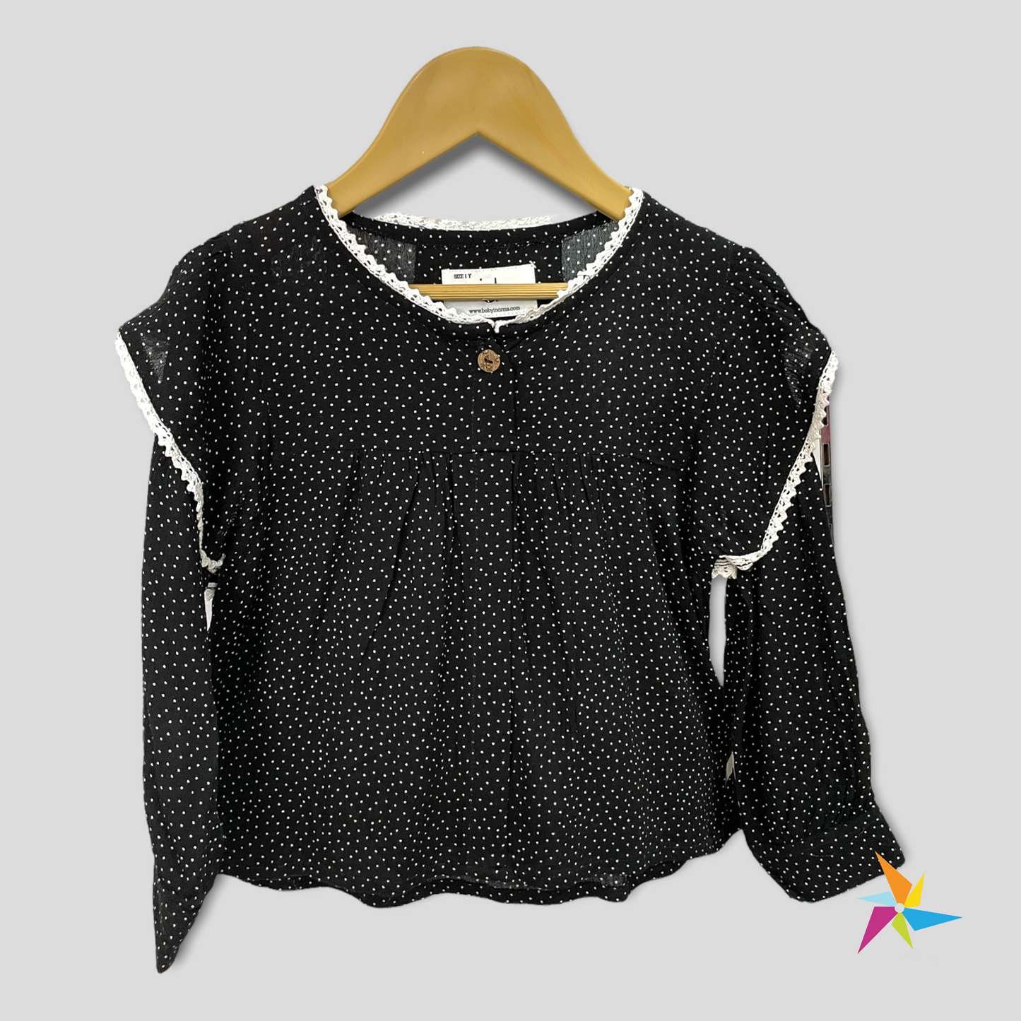 Girls full sleeve polka dot top Black