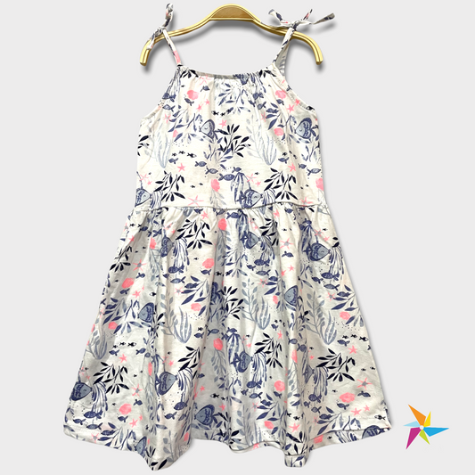 Girls noodle strap white fish print frock